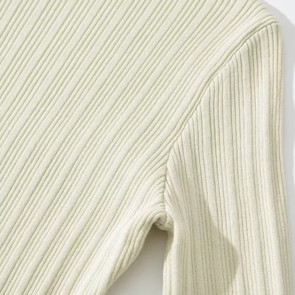 Cream Ribbed Knit High Neck Midi Dress - Picture 9 of 15